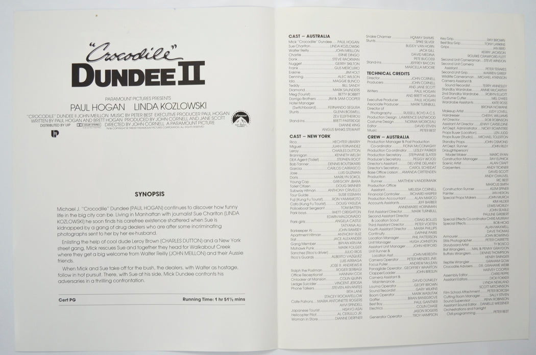 CROCODILE DUNDEE II Cinema Exhibitors Press Synopsis Credits Booklet - INSIDE 