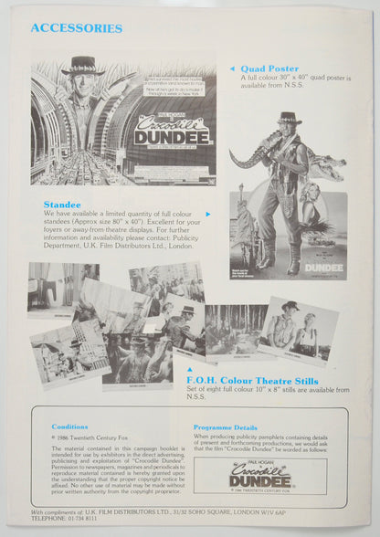 CROCODILE DUNDEE Cinema Exhibitors Campaign Pressbook - BACK 