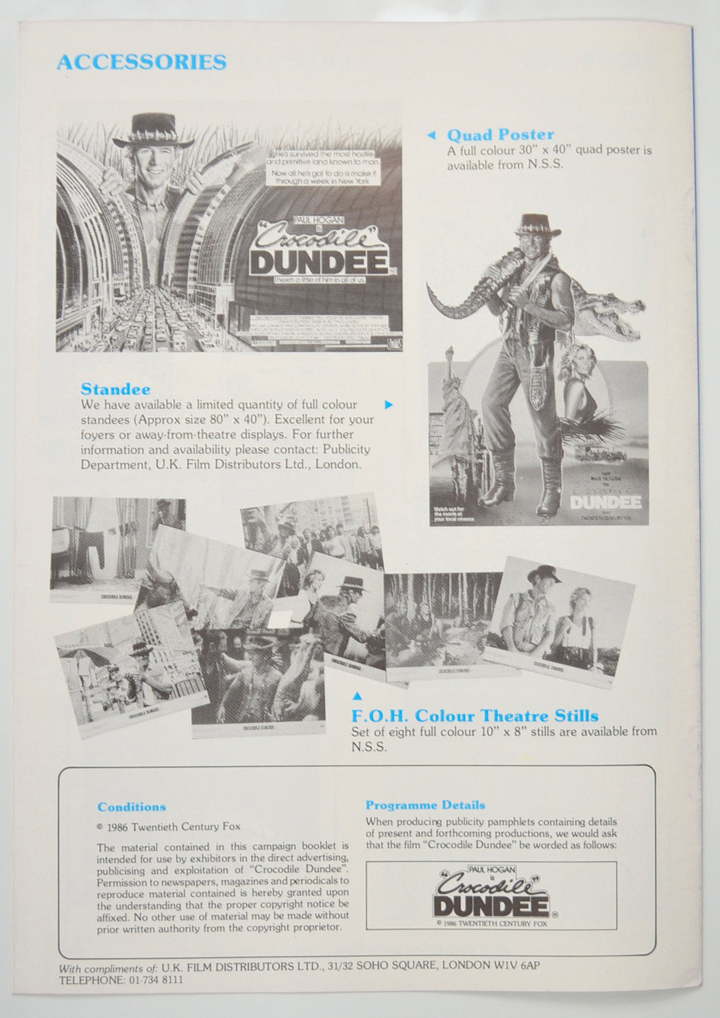 CROCODILE DUNDEE Cinema Exhibitors Campaign Pressbook - BACK 