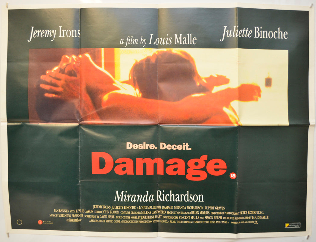 Damage  Original Quad Poster - Film Poster - Movie Poster