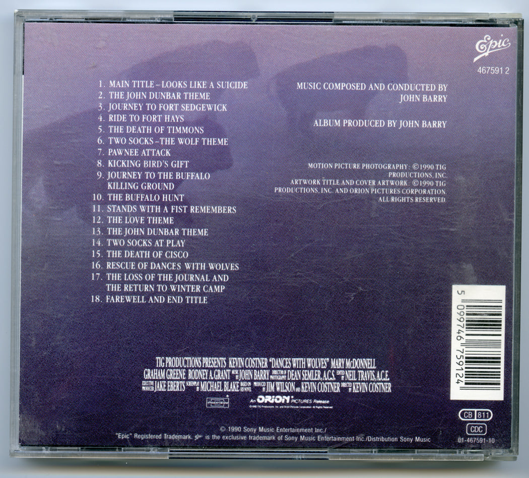 DANCES WITH WOLVES Original CD Soundtrack (back) 