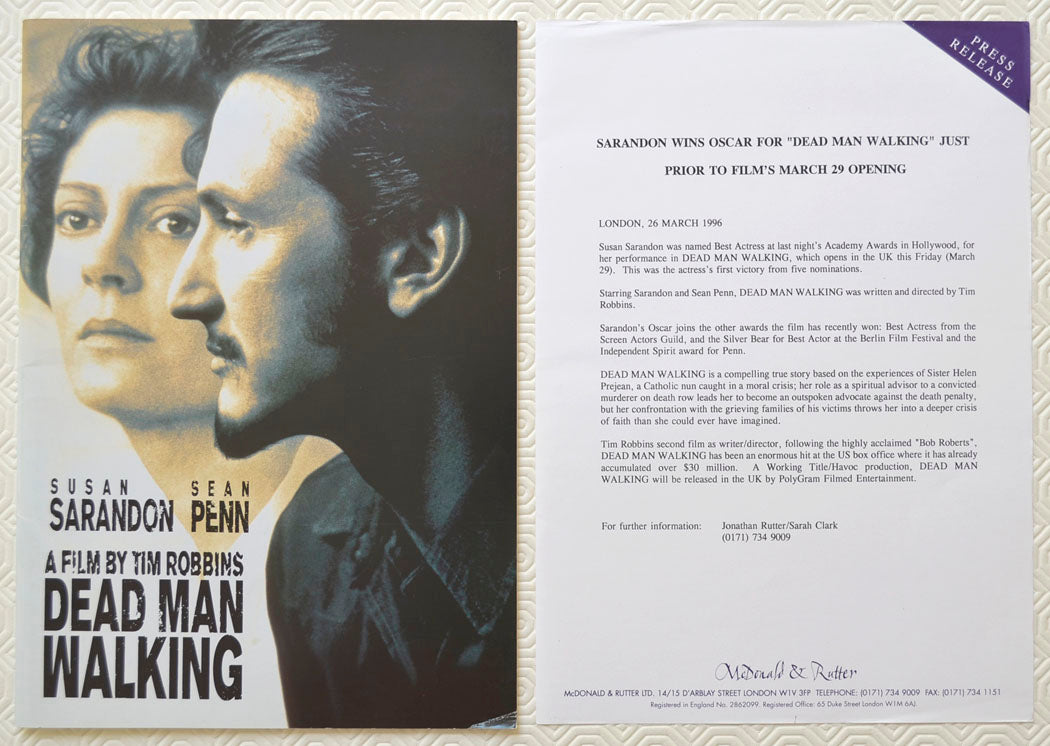 DEAD MAN WALKING Original Cinema Press Kit 