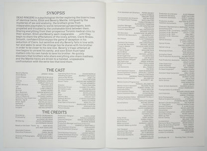 DEAD RINGERS Cinema Exhibitors Press Synopsis Credits Booklet - INSIDE 