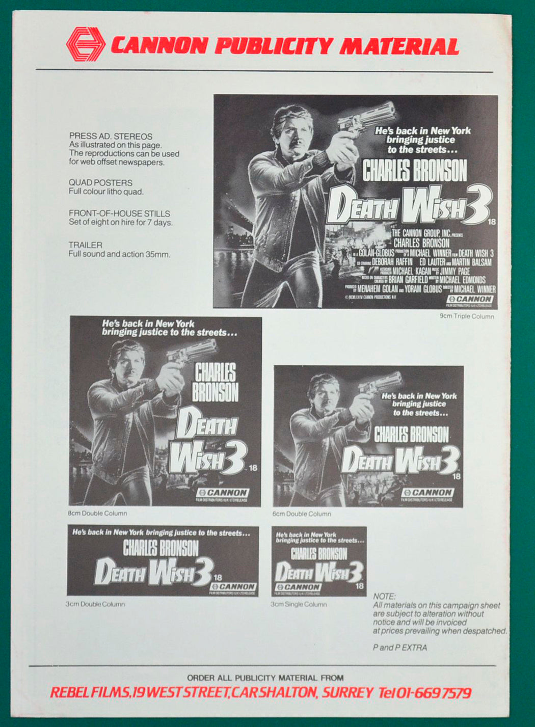 Death Wish 3 - Press Book - Back