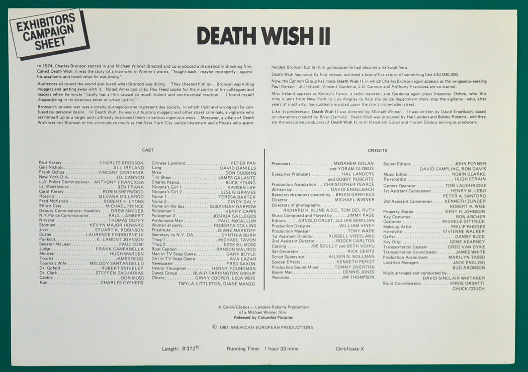 Death Wish 2 - Campaign Sheet