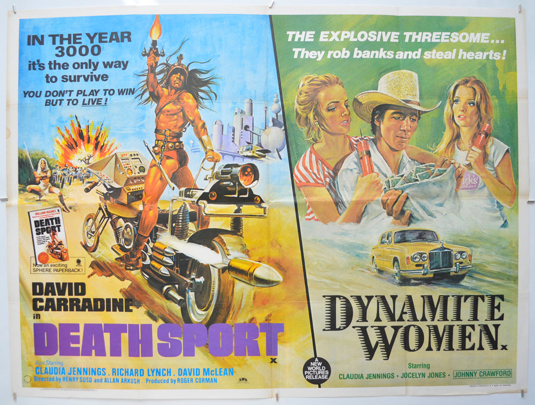 Deathsport / Dynamite Women (Double Bill)</br>(Dynamite Women a.k.a. The Great Texas Dynamite Chase) Original Quad Poster - Film Poster - Movie Poster