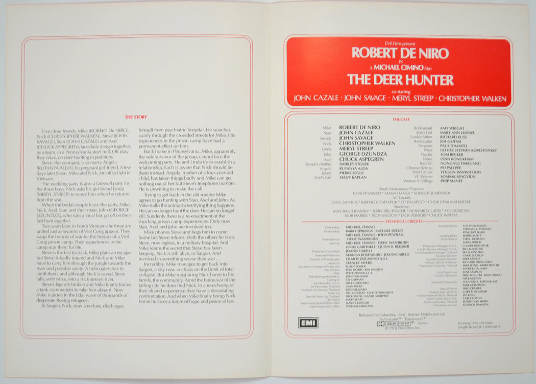 THE DEER HUNTER Cinema Exhibitors Press Synopsis Credits Booklet - INSIDE 