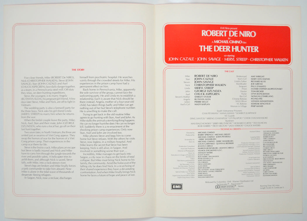 THE DEER HUNTER Cinema Exhibitors Press Synopsis Credits Booklet - INSIDE 