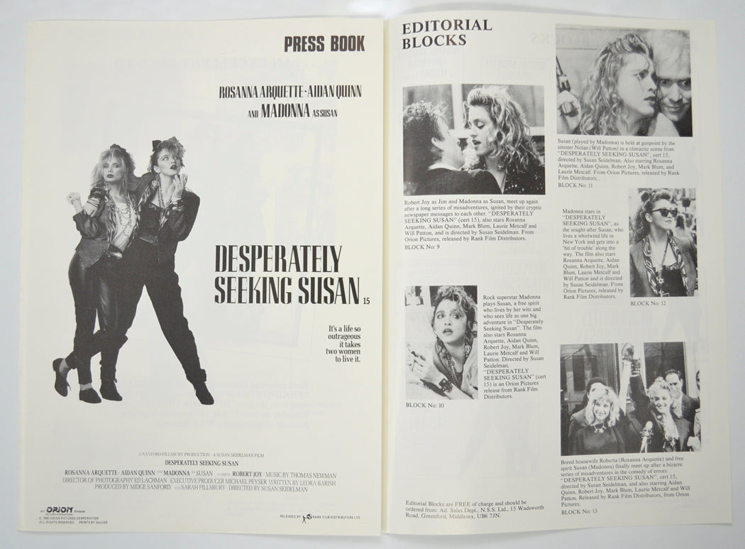 DESPERATELY SEEKING SUSAN Cinema Exhibitors Campaign Pressbook - INSIDE 