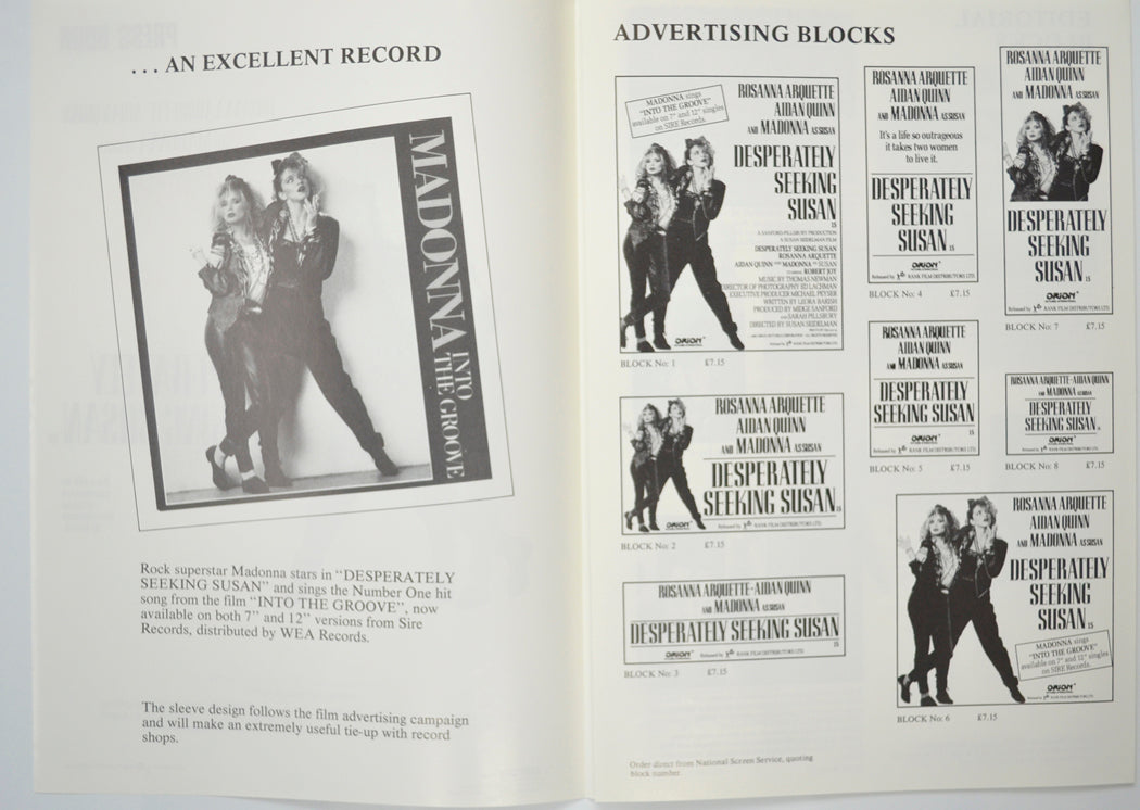 DESPERATELY SEEKING SUSAN Cinema Exhibitors Campaign Pressbook - INSIDE 