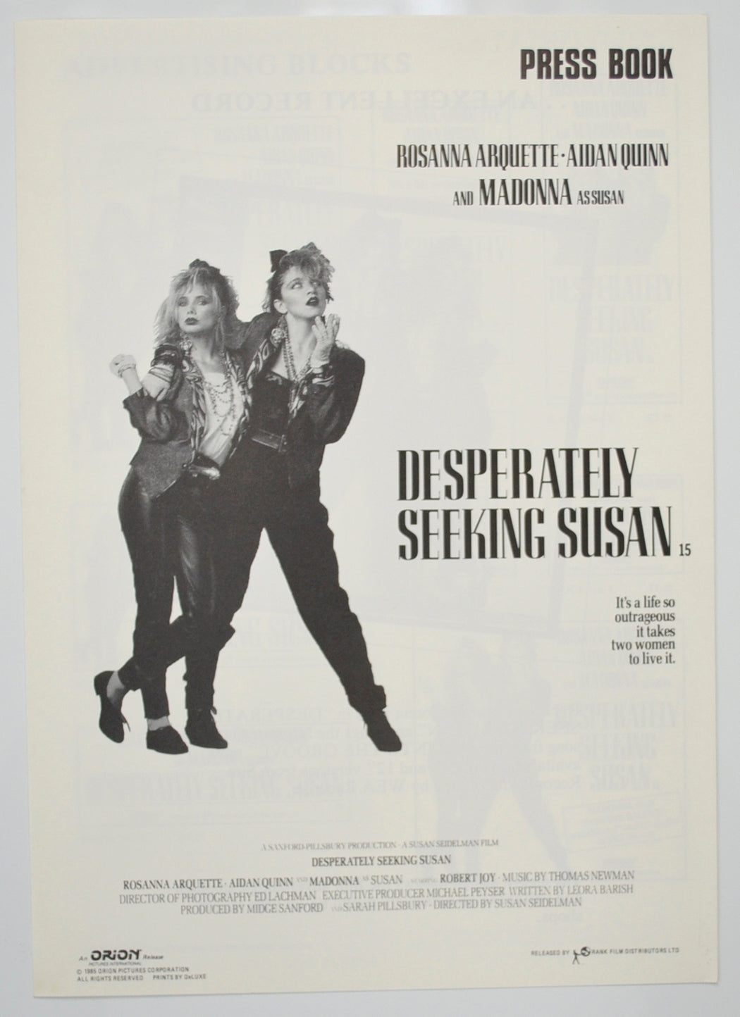 Desperately Seeking Susan Original 6 Page Cinema Exhibitors Campaign Pressbook (UK)