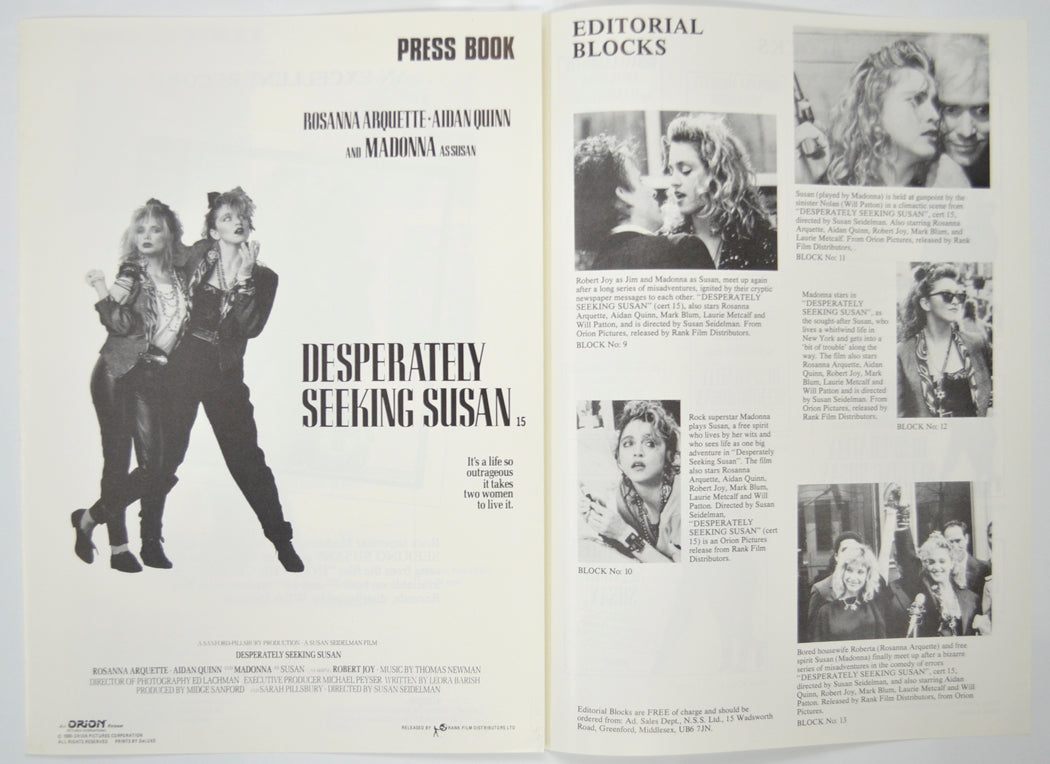 DESPERATELY SEEKING SUSAN Cinema Exhibitors Campaign Pressbook - INSIDE 