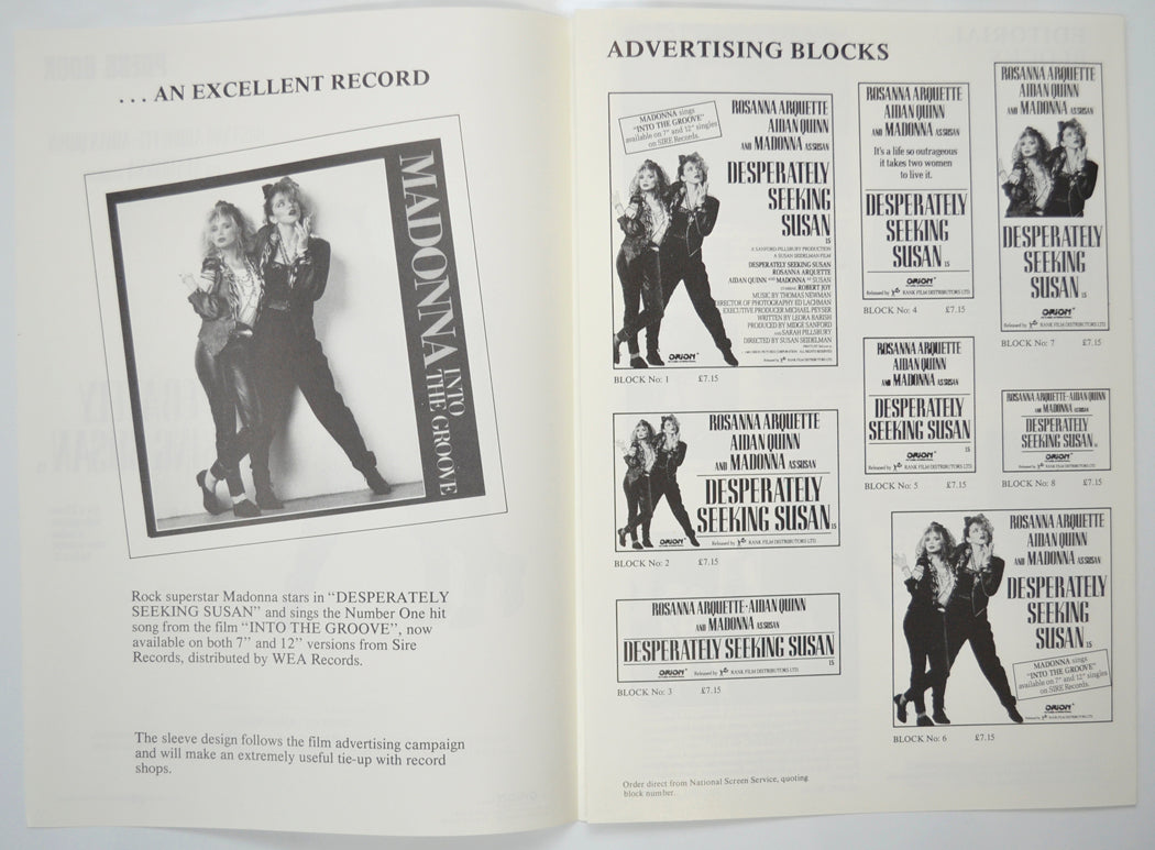 DESPERATELY SEEKING SUSAN Cinema Exhibitors Campaign Pressbook - INSIDE 