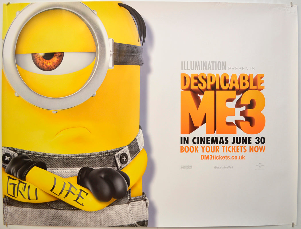 Despicable Me 3 (Gru Life Tattoo - Teaser / Advance Version)  Original Quad Poster - Film Poster - Movie Poster