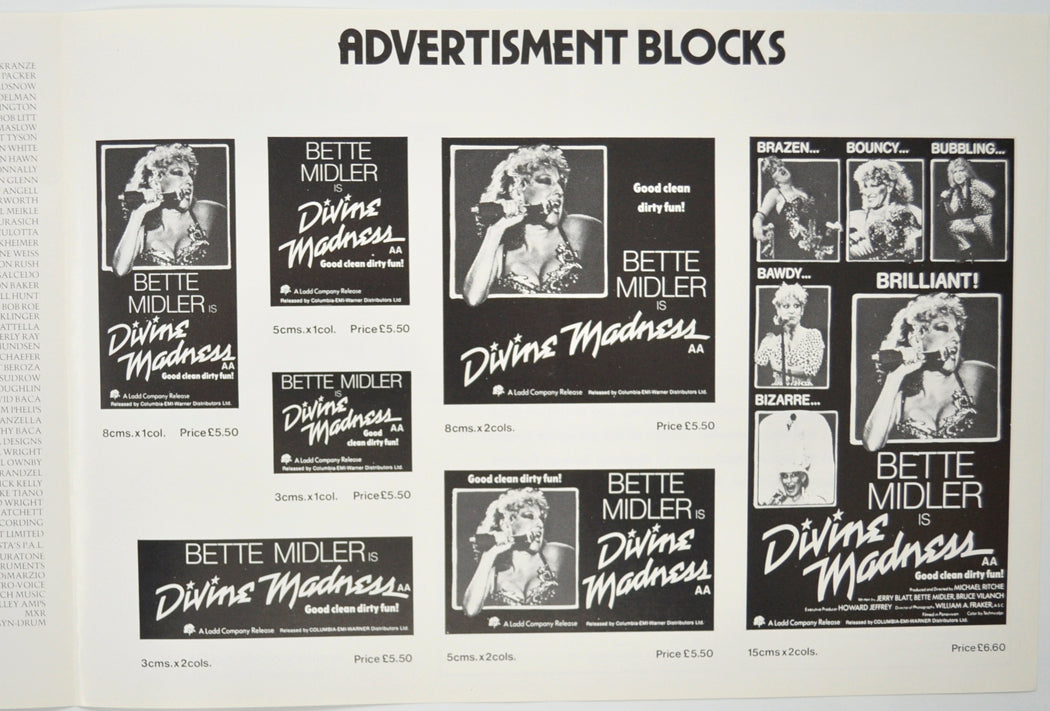 DIVINE MADNESS Cinema Exhibitors Campaign Pressbook - INSIDE 