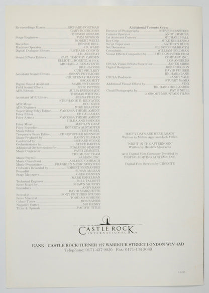 DOLORES CLAIBORNE Cinema Exhibitors Press Synopsis Credits Booklet - BACK 