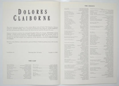 DOLORES CLAIBORNE Cinema Exhibitors Press Synopsis Credits Booklet - INSIDE 