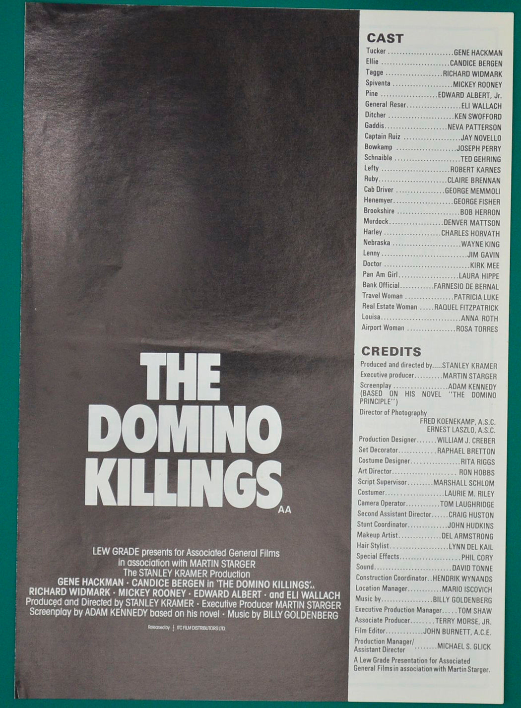 The Domino Killings    Original Cinema Exhibitor's Campaign Press Booklet    