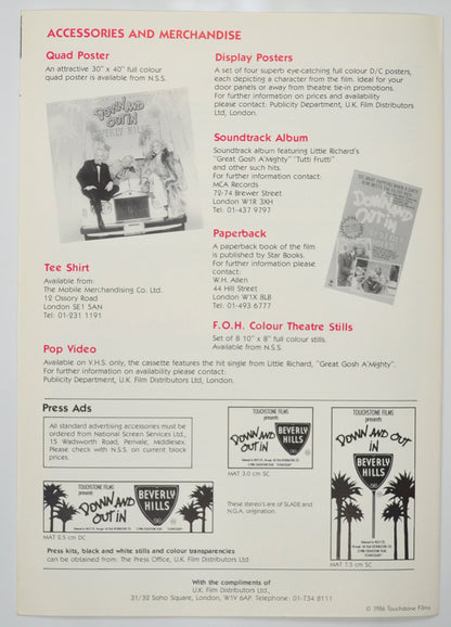 DOWN AND OUT IN BEVERLY HILLS Cinema Exhibitors Campaign Pressbook - BACK 