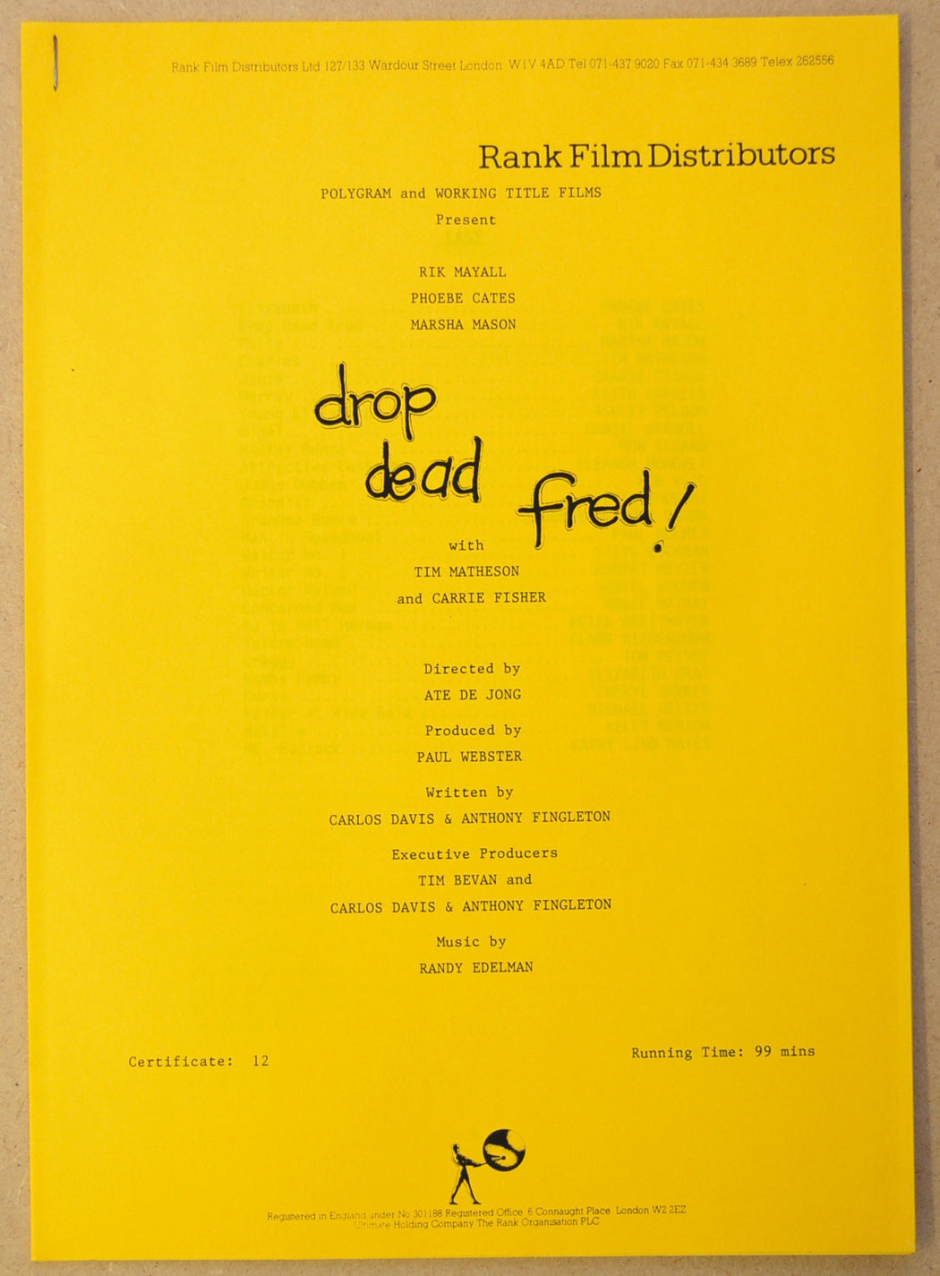 DROP DEAD FRED Original Cinema Press Kit – Production Info 