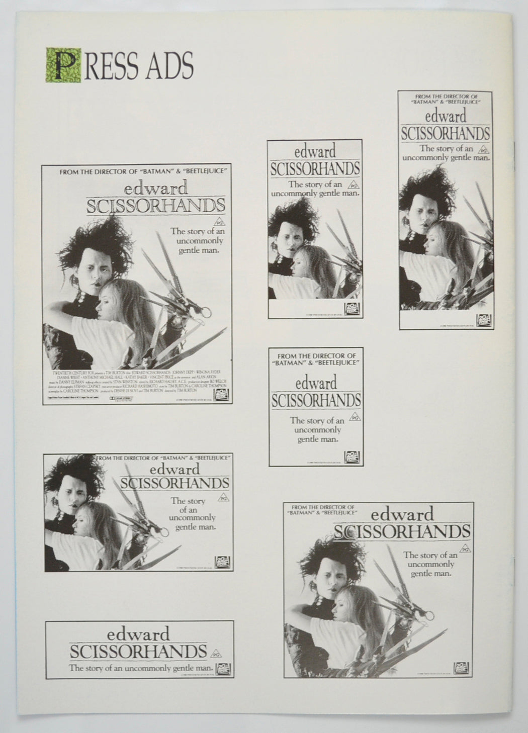 EDWARD SCISSORHANDS Cinema Exhibitors Campaign Pressbook - BACK 