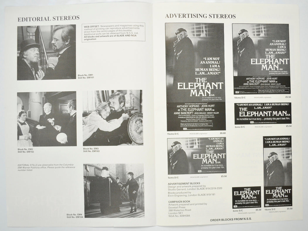 THE ELEPHANT MAN Cinema Exhibitors Campaign Pressbook - INSIDE 