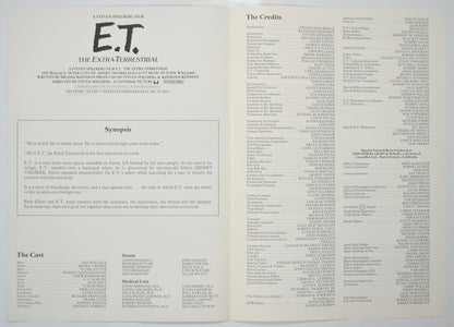 E.T. THE EXTRA TERRESTRIAL Cinema Exhibitors Press Synopsis Credits Booklet - INSIDE 