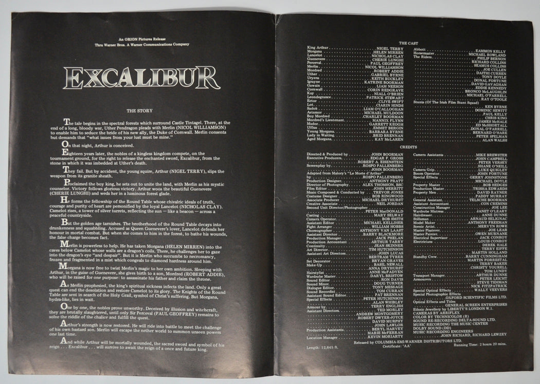 EXCALIBUR Cinema Exhibitors Press Synopsis Credits Booklet - INSIDE 