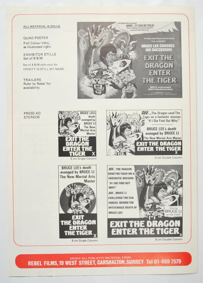 EXIT THE DRAGON ENTER THE TIGER Cinema Exhibitors Campaign Pressbook - BACK 