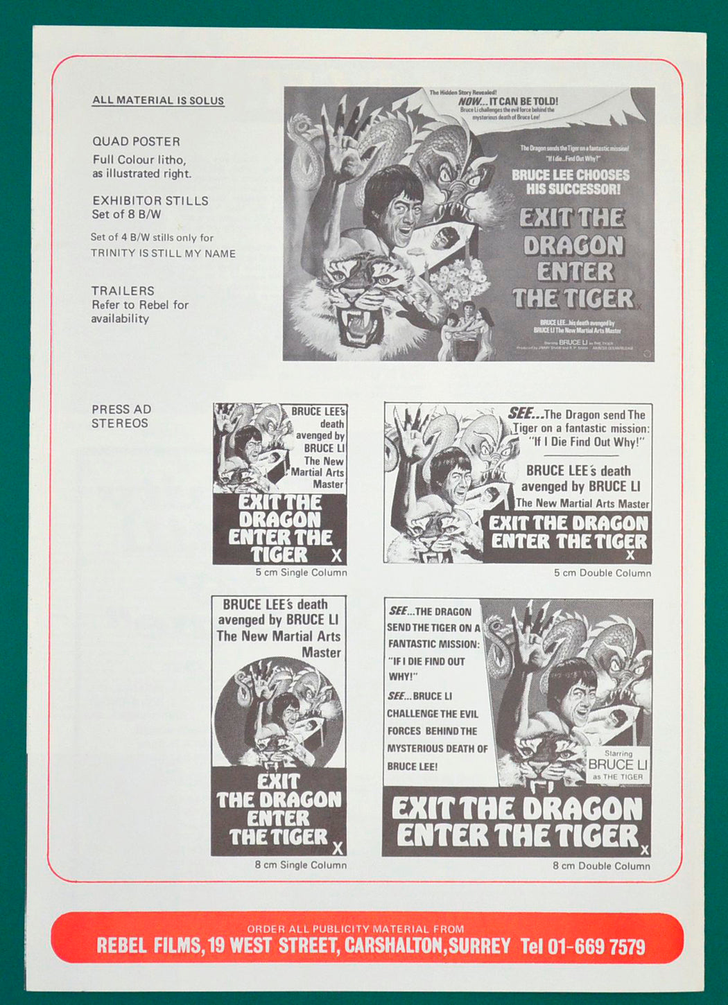 Exit The Dragon Enter The Tiger - Press Book - Back