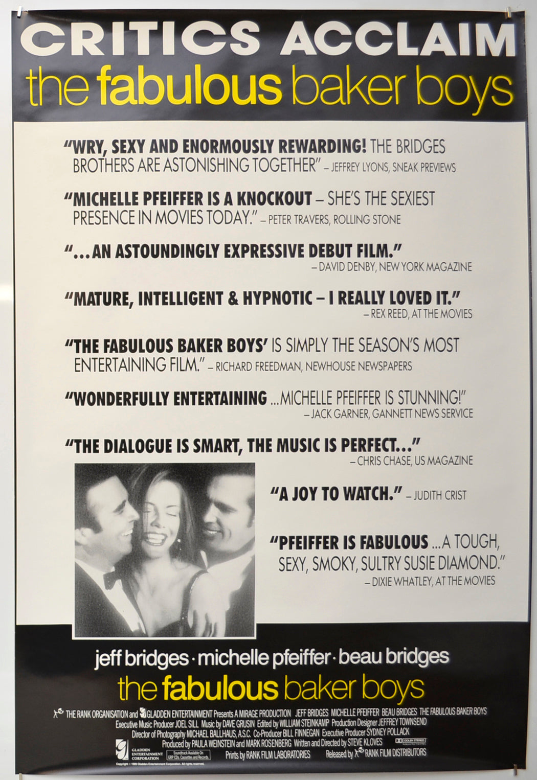 The Fabulous Baker Boys  (Reviews Version) Original One Sheet Poster - Film Poster - Movie Poster  