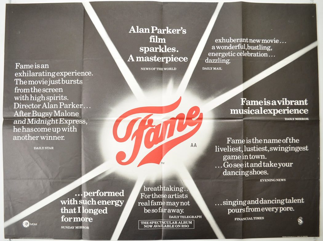 Fame  (Reviews Version)  Original Quad Poster - Film Poster - Movie Poster 