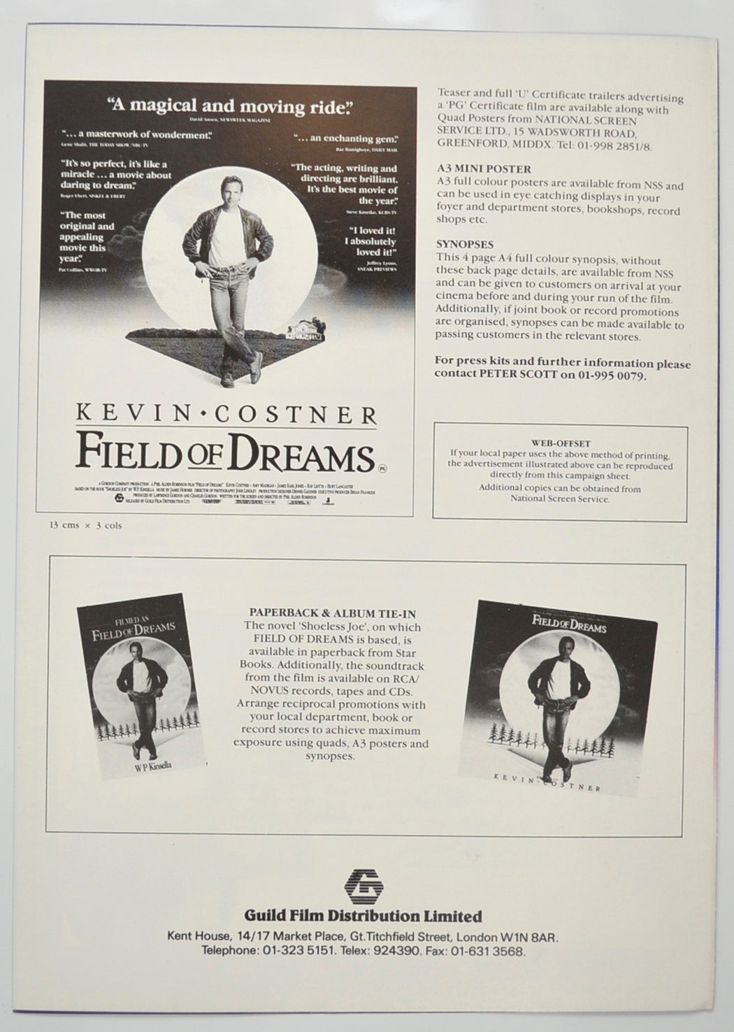 FIELD OF DREAMS Cinema Exhibitors Campaign Pressbook - BACK 