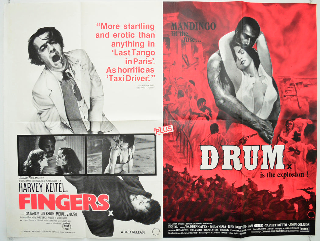 Fingers / Drum  (Double Bill)   Original Quad Poster - Film Poster - Movie Poster  