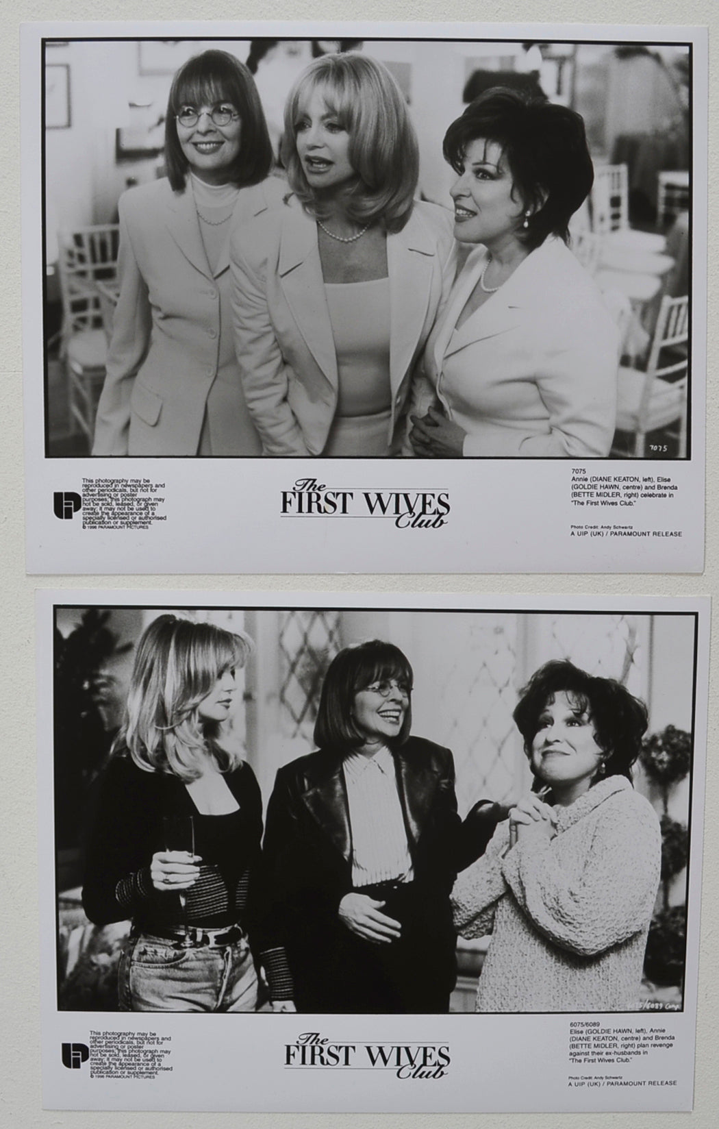 The First Wives Club  2 Original Black And White Press Stills 