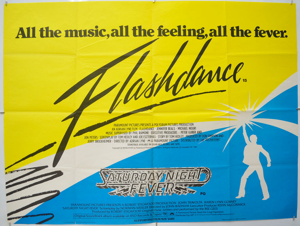 Flashdance / Saturday Night Fever (Double Bill)  Original Quad Poster - Film Poster - Movie Poster