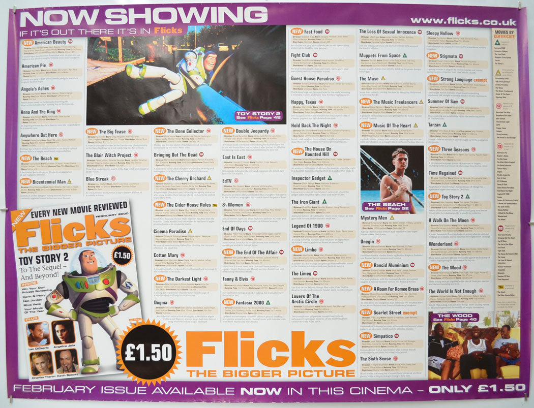 Flicks February 2000 (Cinema Advertising Poster for Flicks Magazine) Original Quad Poster - Film Poster - Movie Poster