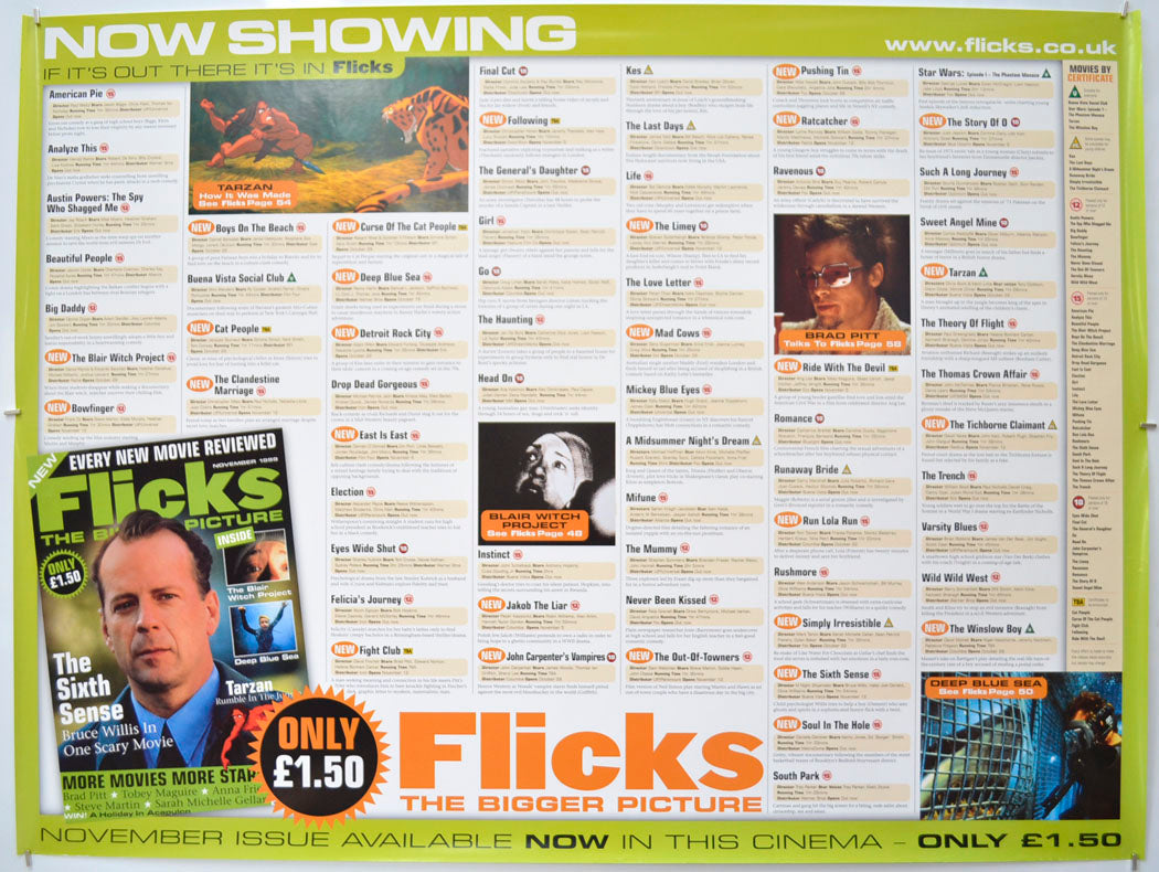 Flicks November 1999 (Cinema Advertising Poster for Flicks Magazine) Original Quad Poster - Film Poster - Movie Poster