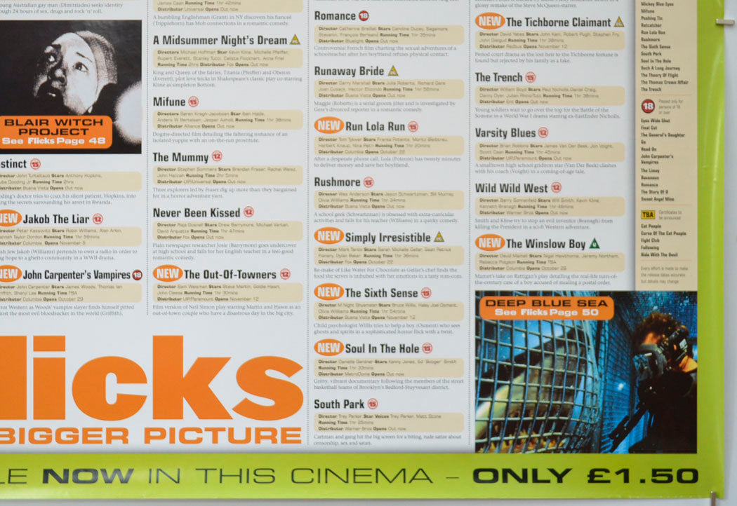 FLICKS NOVEMBER 1999 (Bottom Right) Cinema Quad Movie Poster 