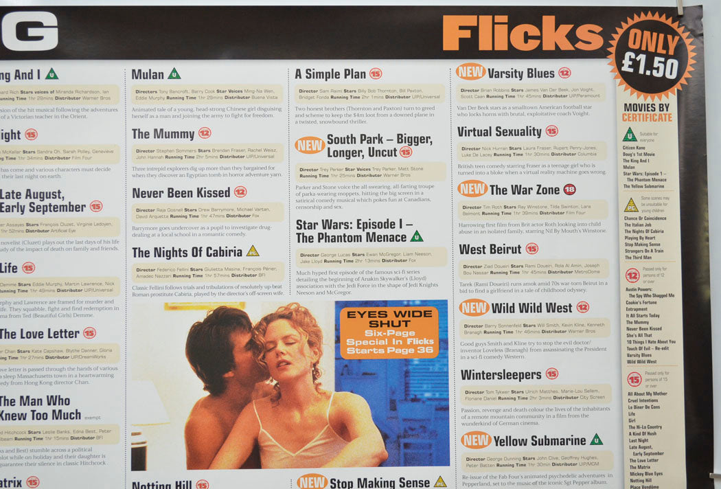 FLICKS SEPTEMBER 1999 (Top Right) Cinema Quad Movie Poster 