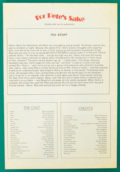 FOR PETE’S SAKE – Cinema Exhibitors Campaign Press Book - Back