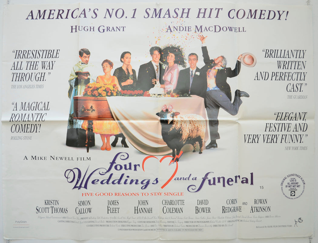 Four Weddings And A Funeral  Original British Quad Poster - Film Poster - Movie Poster 