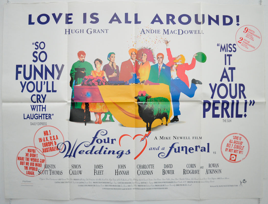 Four Weddings And A Funeral  (Reviews Version)   Original Quad Poster - Film Poster - Movie Poster  