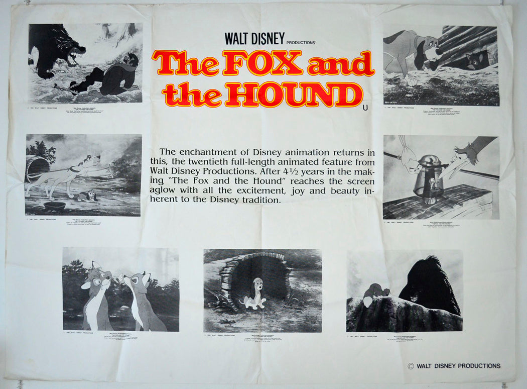 The Fox And The Hound  (Black And White Scenes Version)   Original British Quad Poster - Movie Poster