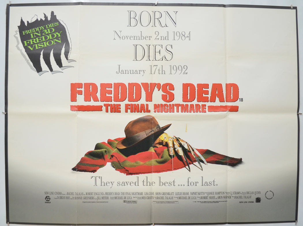 Freddy’s Dead - The Final Nightmare A Nightmare On Elm Street Part 6  Original Quad Poster - Film Poster - Movie Poster