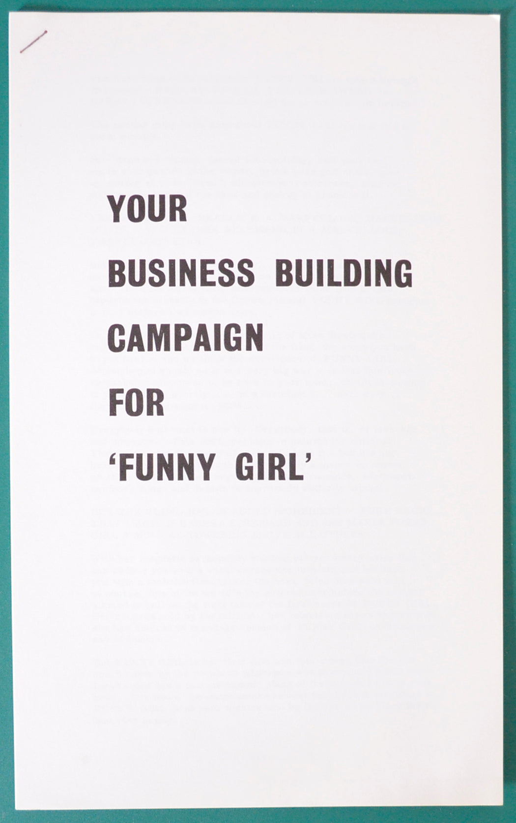 FUNNY GIRL – Cinema Exhibitors Campaign Press Book – Campaign Document