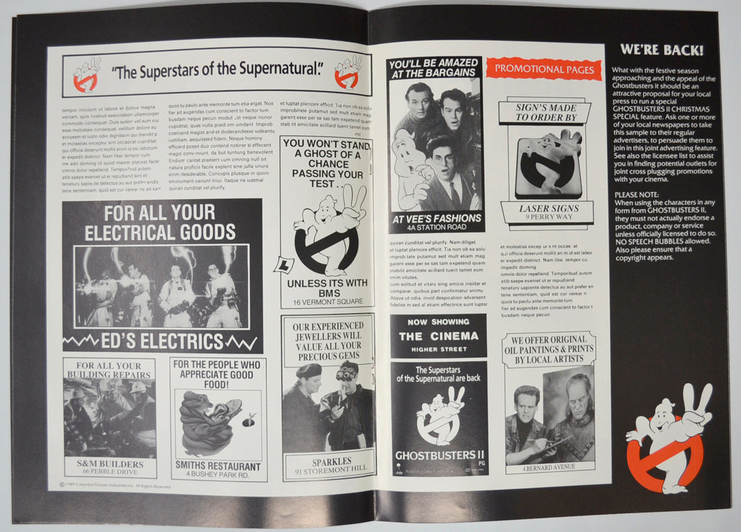 GHOSTBUSTERS II Cinema Exhibitors Campaign Pressbook - INSIDE 