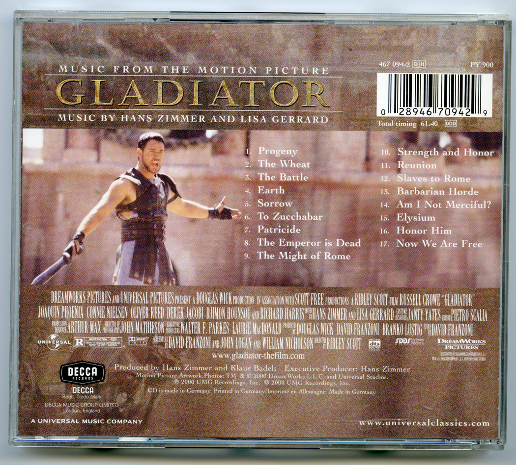 GLADIATOR Original CD Soundtrack (back) 