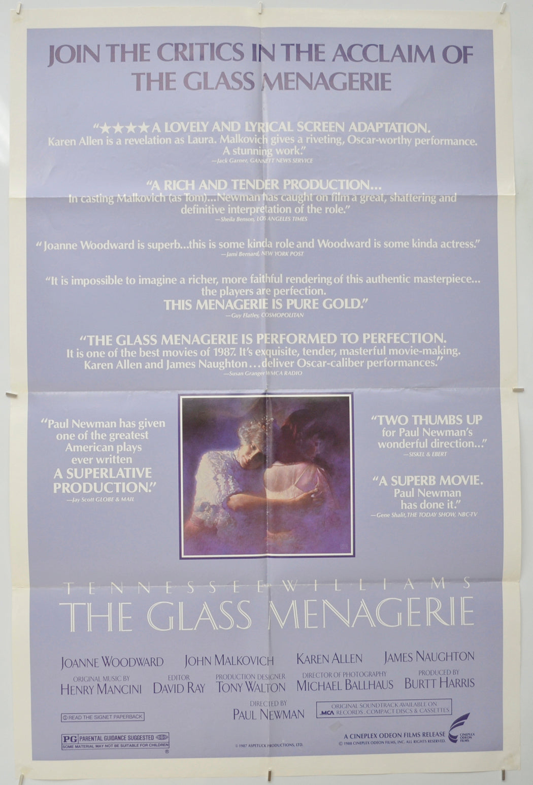 The Glass Menagerie (Reviews Version)  Original One Sheet Poster - Film Poster - Movie Poster