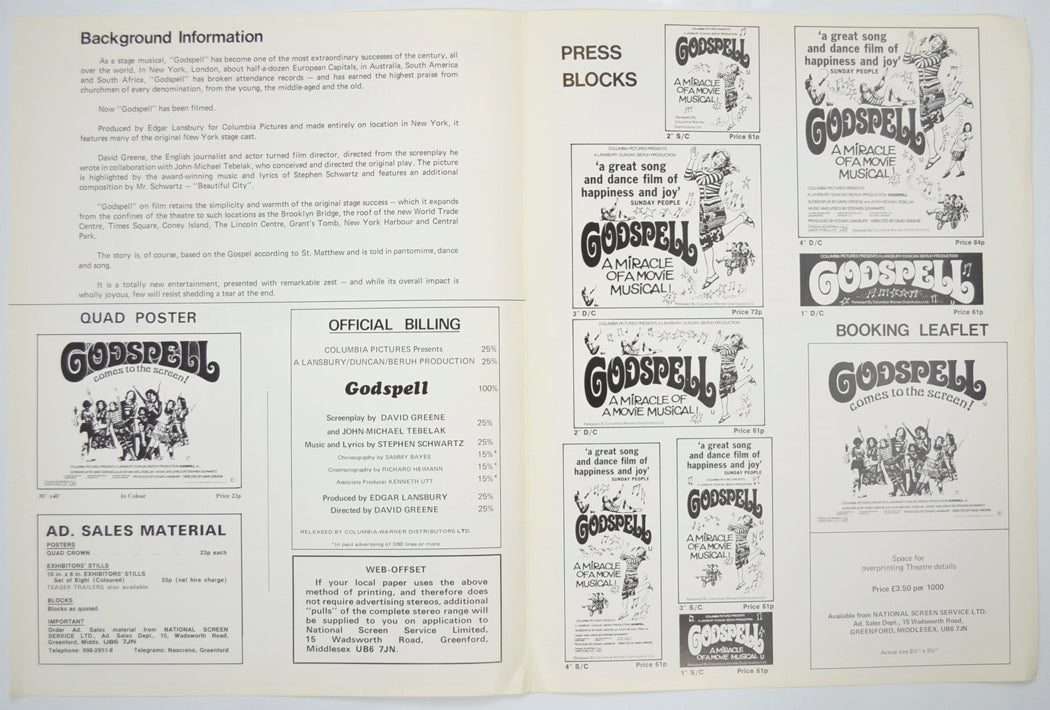 GODSPELL Cinema Exhibitors Campaign Pressbook - INSIDE 